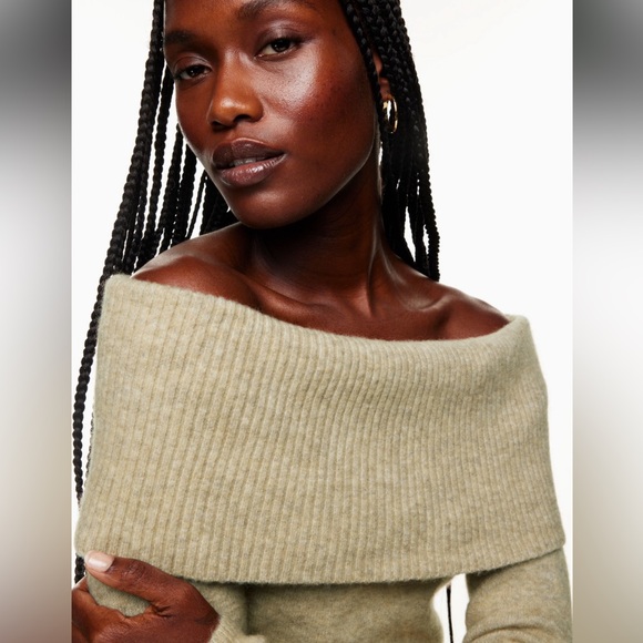 NWT Aritzia Babaton Bustle Sweater - Heather Bone / Tan - Picture 4 of 8